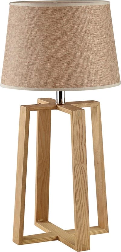 QUVIO Tafellamp Scandinavisch / Nachtlampje / Bedlamp / Bureaulamp / Lamp tafel / Verlichting / Leeslamp / Sfeerlamp / Slaapkamer lamp / Slaapkamer verlichting / Keukenverlichting / Eettafellamp - Houten voet met stoffen kap - Diameter 32 cm