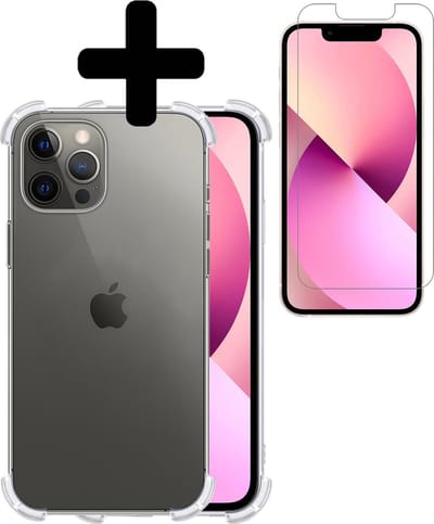 Hoesje - Met Screenprotector - Geschikt voor Apple iPhone 13 Pro - Sterk & Shockproof - Siliconen Case - Back Cover - Telefoon Hoes - Shock Proof - Telefoonhoesjes - Transparant