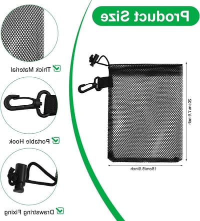 Set van 10 Draagbare Opbergzakken 15cm x 20cm, Zwarte Nylon Mesh Zakjes met Trekkoord voor Speelgoed, Sportuitrusting en Buitenactiviteiten