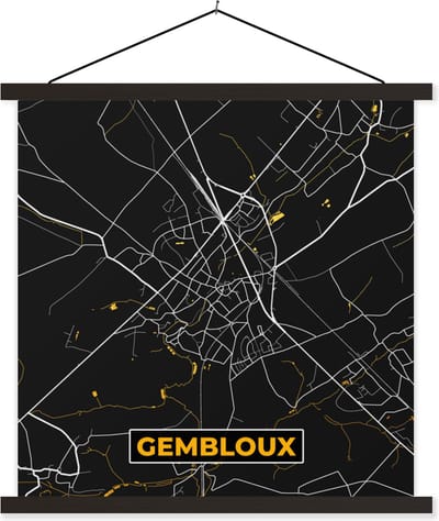 Posterhanger incl. Poster 60x60 cm - Schoolplaat - Gembloux - Stadskaart - Goud - Kaart - Plattegrond - Textielposter - Zwarte latten - Stadskaart