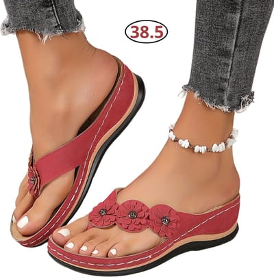 Bovista Comfortabele Slippers - Badslippers - Teenslippers - Anti-Slip Slides - Flip Flops - Stevig Voetbed - Rood - Maat 38.5