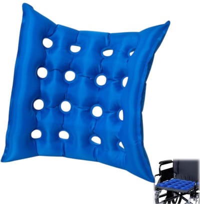 Opblaasbaar zitkussen - Draagbaar zitkussen - Vierkant zitkussen - Rolstoelkussen - Geschikt voor auto's- rolstoelen- bureaustoelen en op reis - Blauw - 46*46 cm - Inclusief luchtpomp