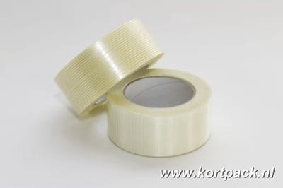 Kortpack - Filament tape - 19mm x 50mtr - Lengte Versterkt - Transparant - 48 rollen per verpakking - Versterkt met glasvezeldraad - Verhoogd draagvermogen - (021.0208)