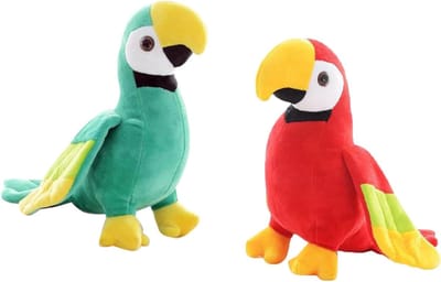 Papegaai Knuffels - Pluche Vogel Speelgoed - Decoratie en Gezelschap - Realistisch Ontwerp - 20 cm - Groen en Rood