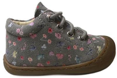 Naturino - Cocoon VL - Mt 19 - veters bumper lederen sneakers - kleurrijke bloemen - grijs