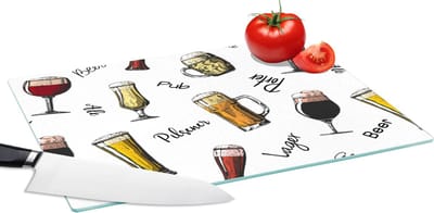 Glazen Snijplank - 39x28 - Bier - Glazen - Patroon - Snijplanken Glas