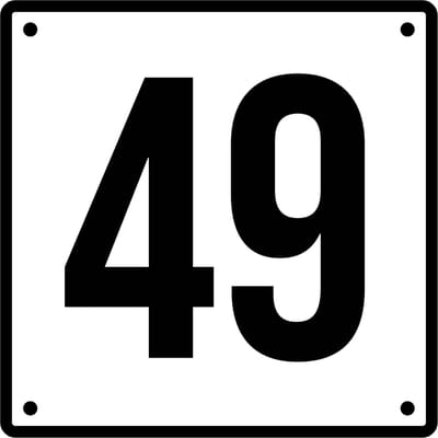 Huisnummerbord 49 - Incl. Schroeven en Pluggen – Acrylaat - 10 x 10 cm - Wit met Zwart