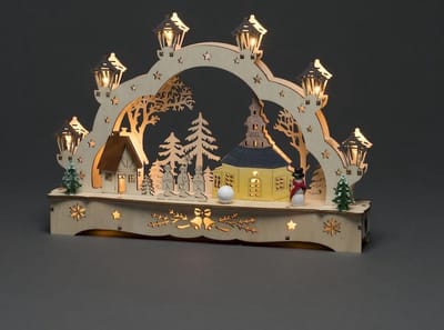 Konstsmide Kersttafereel Kerk/sneeuwpop Led 27,5 Cm Hout Naturel
