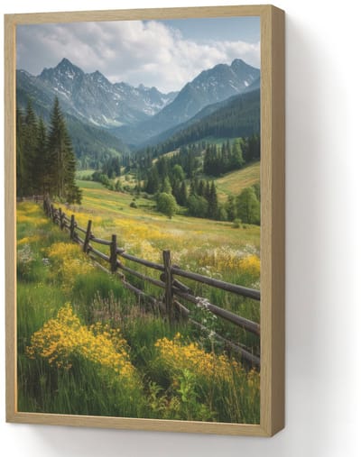 Wandlamp 40x60 cm - Oplaadbaar - Veld - Hek - Bergen - Bloemen - Wandlampen binnen woonkamer - Slaapkamer lamp - Decoratieve nachtlamp - Vloerlamp draadloos