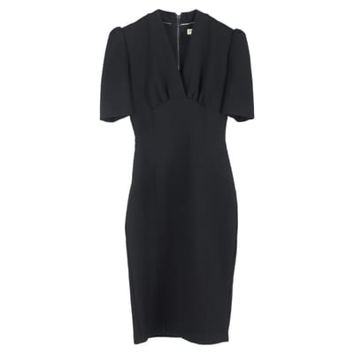 Burberry midi-jurk met V-hals en korte mouwen in zwart polyester