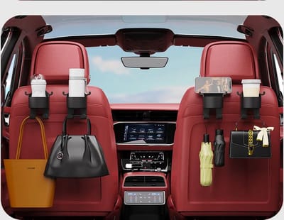 Universele Autostoel Hoofdsteun Organizer met Bekerhouder en Haakjes - Voor Handtas, Telefoon en Meer