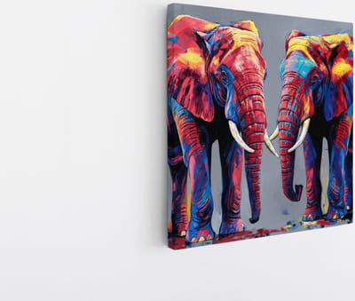 Saammp Canvas Schilderij - 2 Olifanten - Dieren - 20x20 - Foto op canvas - Wanddecoratie - Muurdecoratie Woonkamer - Slaapkamer decoratie - Canvas Print