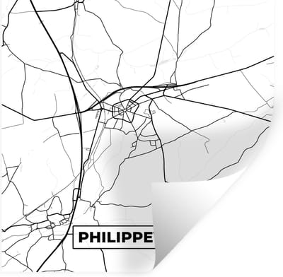 Muurstickers - Sticker Folie - België – Philippeville – Stadskaart – Kaart – Zwart Wit – Plattegrond - 100x100 cm - Plakfolie - Muurstickers Kinderkamer - Zelfklevend Behang XXL - Zelfklevend behangpapier - Stickerfolie