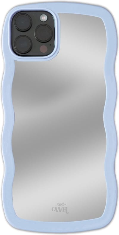xoxo Wildhearts Wavy mirror case Blue telefoonhoesje - Geschikt voor iPhone 12 Pro Max - Golvend spiegelhoesje - Wolken hoesje - Schokbestendig - Cloud case - Silicone case met spiegel - Blauw