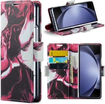 Casemania Hoesje Geschikt voor Samsung Galaxy Z Fold 5 - Red Rhodonite - Marmer Portemonnee Book Case