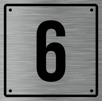 Huisnummerbord 6 - Incl. Schroeven en Pluggen – Acrylaat - 10 x 10 cm - RVS met Zwart