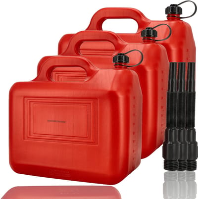 Jerrycan 20 Liter Rood – Set van 3 – Met Lange Schenktuit, Trechter & Vulslang – Brandstof Jerrycans Voor Benzine en Diesel – Kunststof Benzinetank – UN-gekeurde Brandstof jerrycans