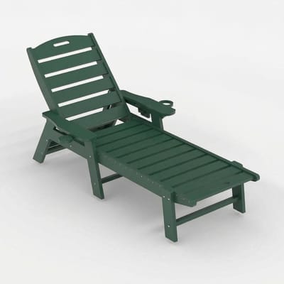 Ligbed voor Buiten - Verstelbare Rugleuning (5 Standen) - Onderhoudsvrij HDPE Zonnebed met Bekerhouder - Groen - 198x60x32 cm