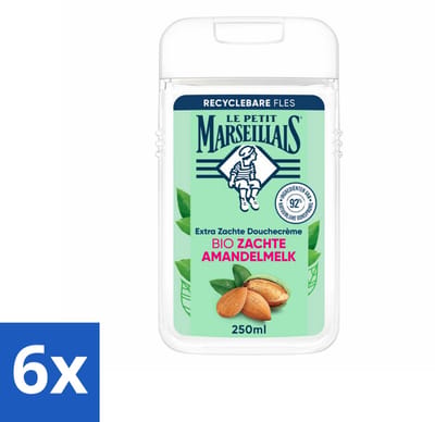6 x Le Petit Marseillais – Douchecrème – Zoete Amandel – Hydraterend – 250 ml - Douchecrème - Amandel - Hydraterend - Voedend - Zachte Reiniging