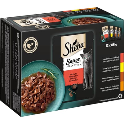 144x85g Saus Collection (Rund, Kip, Lam, Kalkoen)  Sheba Variaties Maaltijdzakjes