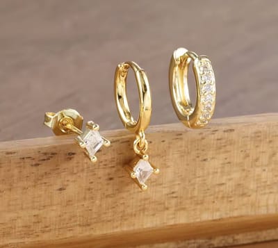 Oorbellen Set - 3 stuks - Kleur: Goud - Luxe Oorbellen - Incl. Cadeauverpakking - Oorhangers / Oorring / Oorknopjes - Hoge Kwaliteit RVS - Stainless Steel / Roestvrijstaal - Verkleurt Niet - Oorbellen Set - Oorbellen Vrouwen / Dames