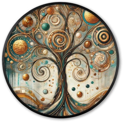 Poster in lijst Rond - Fotolijst 60x60 cm - Posters - Levensboom - Boom - Abstract - Modern - Ronde posterlijst zwart - Decoratie - Wanddecoratie woonkamer - Muurdecoratie slaapkamer