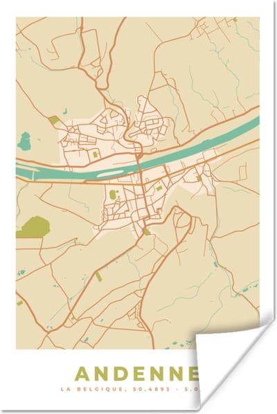 Poster België - Kaart - Andenne - Stadskaart - Plattegrond - 120x180 cm XXL