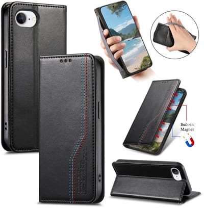Praktische en Stijlvolle PU Leren Portemonnee Hoes voor iPhone 17e / 16e _ Zwart