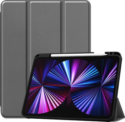Hoesje - Geschikt voor Apple iPad Pro (2021) - 11 inch - 3e generatie - Dun & Stevig - Trifold Bookcase - Hard Cover Case - Met Uitsparing Geschikt voor Apple Pencil - Hardcover Book - Tablet Hoes - Grijs