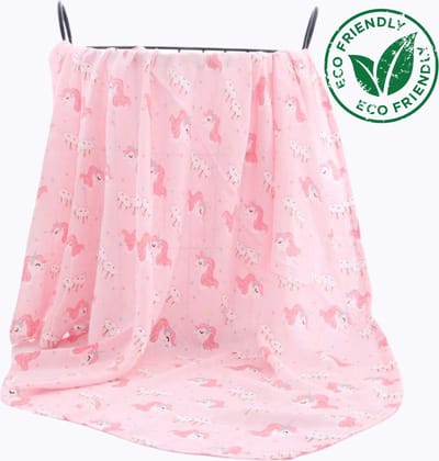 Duopack 2x Roze Eenhoorn Cartoon BoefieBoef hh Grote XL Hydrofiele Doek Baby - Duurzaam Eco Bamboe - Kerst en KraamCadeau - Swaddle, Inbakerdoek, Hydrofiele Luier & Babydeken - Wit