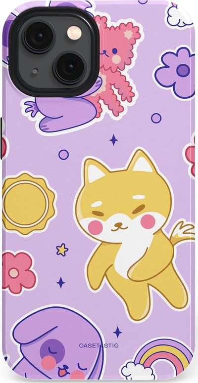 Casetastic hoesje geschikt voor Apple iPhone 13 - MagSafe - Dubbellaagse bescherming - Knuffelvriendjes - Fashion Case - Lichtroze Lila Goud