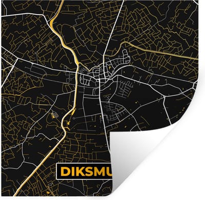 Muurstickers - Sticker Folie - Stadskaart - Black en gold - Diksmuide - Plattegrond - Kaart - 100x100 cm - Plakfolie - Muurstickers Kinderkamer - Zelfklevend Behang XXL - Zelfklevend behangpapier - Stickerfolie
