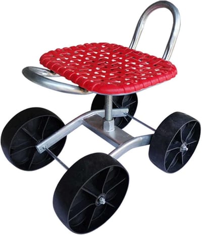 Tuin Kruk - Rolstoel Gazon - Tuinieren Zonder Pijn - 360 Graden Draaibaar - 35 cm Hoogte - Rood