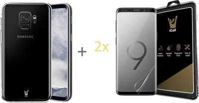 Hoesje geschikt voor Samsung Galaxy S9+ Plus - silicone gel ultra dun hoesje met 2x Glas PET Folie Screen Protector Transparant 0.2mm