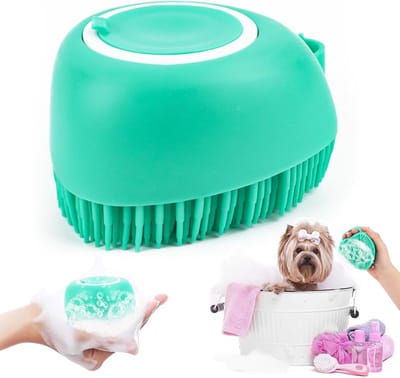 Hondenbadborstel - zachte hondenwasborstel - hondenzeep met zeepdispenser - doucheborstel - siliconen badborstel - zachte hondenborstel voor honden en katten