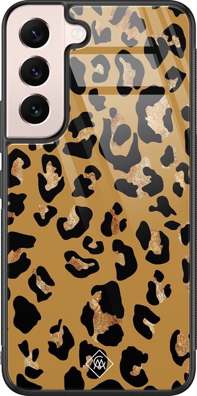 Casimoda® hoesje - Geschikt voor Samsung Galaxy S22 - Jungle Wildcat - Luxe Hard Case Zwart - Backcover telefoonhoesje - Goudkleurig