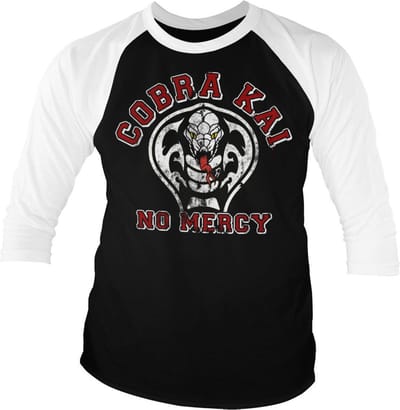 Cobra Kai No Mercy BaseT-shirt met 3/4-mouwen, maat LonT-shirt met korte mouwen, wititT-shirt, e-Black