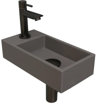 INK - Fonteinpack Quartz Links incl. Fonteinkraan - Design Sifon - Design Plug en Montageset - 360x180x90 Mm - Beton/Zwart
