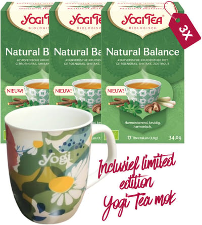 Yogi tea Natural Balance Bio - 3 pakjes - inclusief limited edition Yogi Tea mok