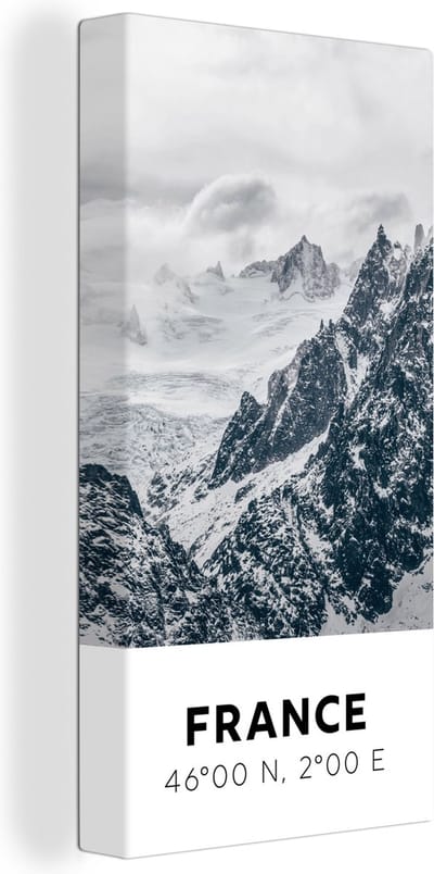 Canvas Schilderij Frankrijk - Bergen - Sneeuw - 20x40 cm - Wanddecoratie