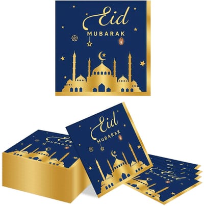 Dailygoods- Servetten 20 Stuks - Papieren Servetten - Wegwerp Servetten - Gouden Sterren/Maan - Eid Mubarak Feest - Handdoeken voor Gasten - Feestservetten