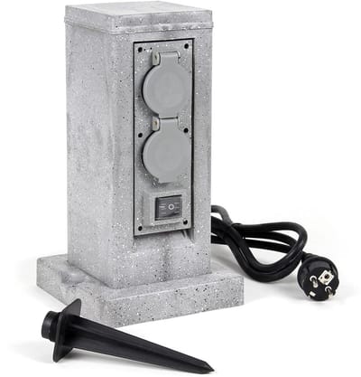 Buitenstroomzuil 4-voudig met Schakelaars - Granietlook - IP44 - Inclusief Grondpen