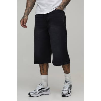 Tall Essential Longline Denim Jorts | Washed Black | Size 46