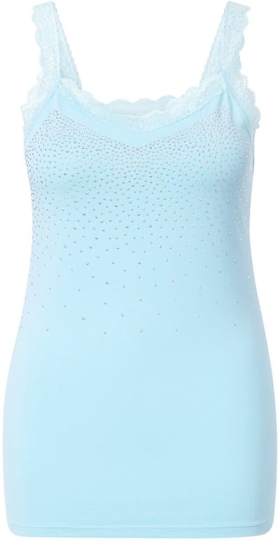 MIAMODA - Dames - Top mouwloze slim fit glittersteentjes kant - Babyblauw - Maat 44