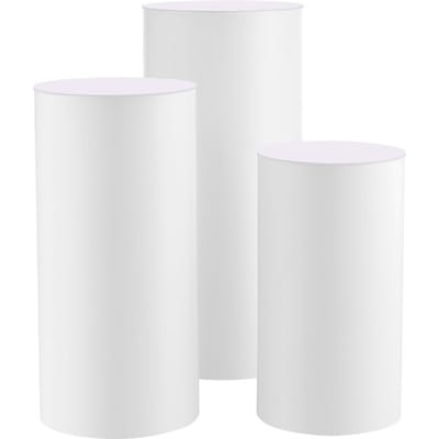 Bruiloft Bloemenstandaard, 3 STUKS 60/75/90cm Ronde Cilindrische Sokkel, Witte Sokkelstandaard met PVC Deksel, Cilindrische Sokkelstandaarden voor Bruiloft, Feest,