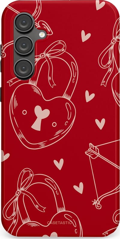 Casetastic Hoesje Geschikt voor Samsung S23 FE - Stijlvolle Beschermende Duo-layer Case - Hartendief - Liefdes Slotjes - Valentijn - Valentine - Love - Rood Wit