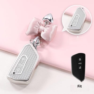 Kristallen TPU Sleuteletui Voor Vw Voor Volkswagen Golf 7 8 Git Mk8 Id.3 Id.4 Cupra Formentor Skoda Octavia A8 Seat Leon Mk4 white