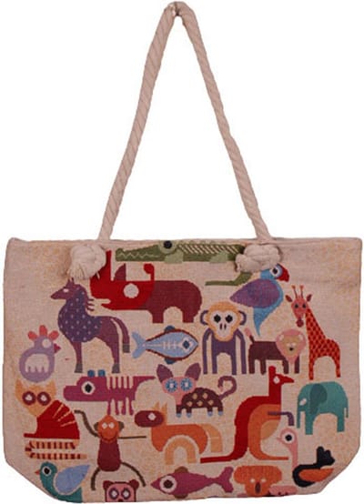 Grote tas Gekleurde Grafische Dieren/Vogels/Vissen - 46x33cm