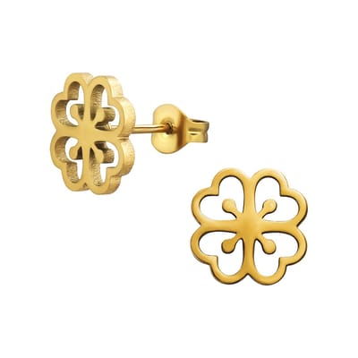 Goud kleurige stainless steel klavertje vier dames oorbellen | chirurgisch staal | hypoallergeen | Zilverana | RVS