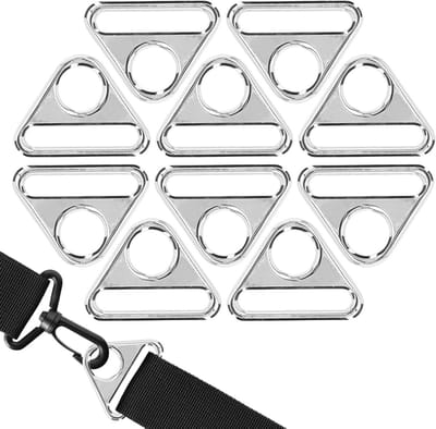 Set van 10 Zinklegering Driehoekige Gespen, 38mm Verstelbare Ringen voor Rugzakken, Meerdere Functies voor Luggage en Webbing Accessoires in Zilver